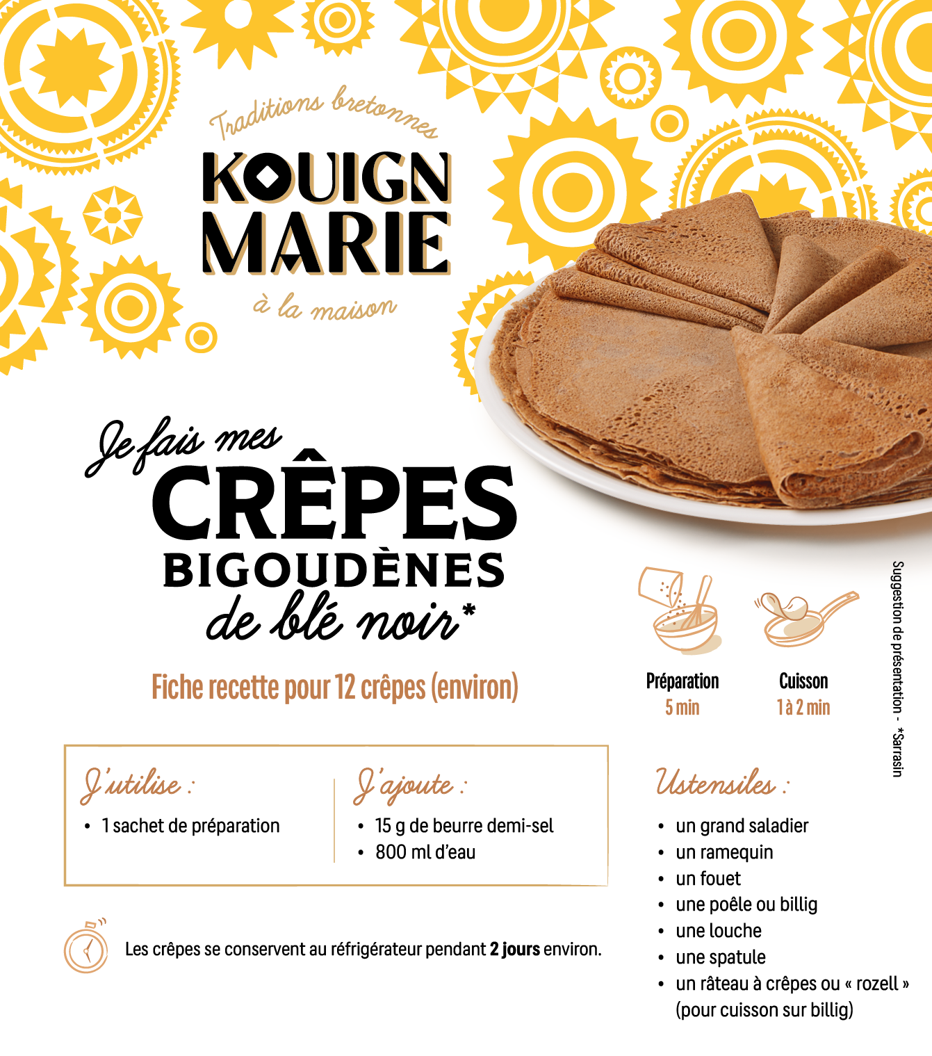 KIT "JE FAIS MES CRÊPES BIGOUDENES DE BLE NOIR" - 2 x 12 crêpes env.