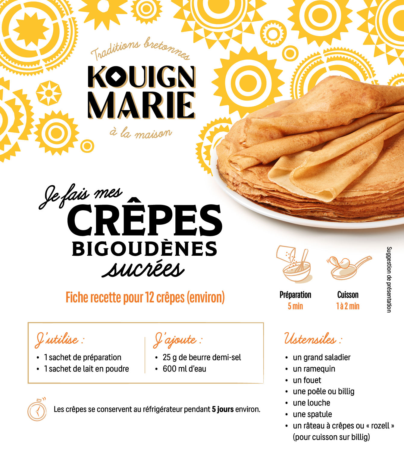 KIT "JE FAIS MES CRÊPES BIGOUDENES SUCREES" - 2 x 12 crêpes env.