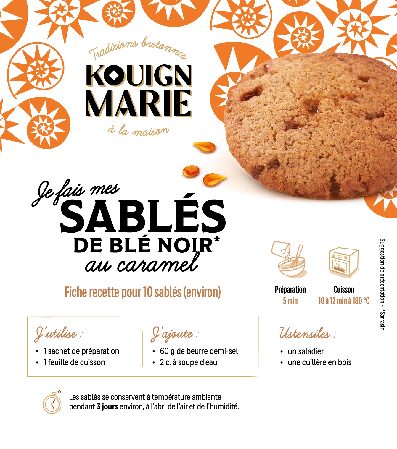 KIT "JE FAIS MES SABLES BLE BOIR AU CARAMEL" - 4 x 10 sablés env.